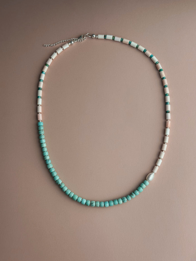 Cairco Lake Turquoise + Pearl + Pink Conch Shell Necklace