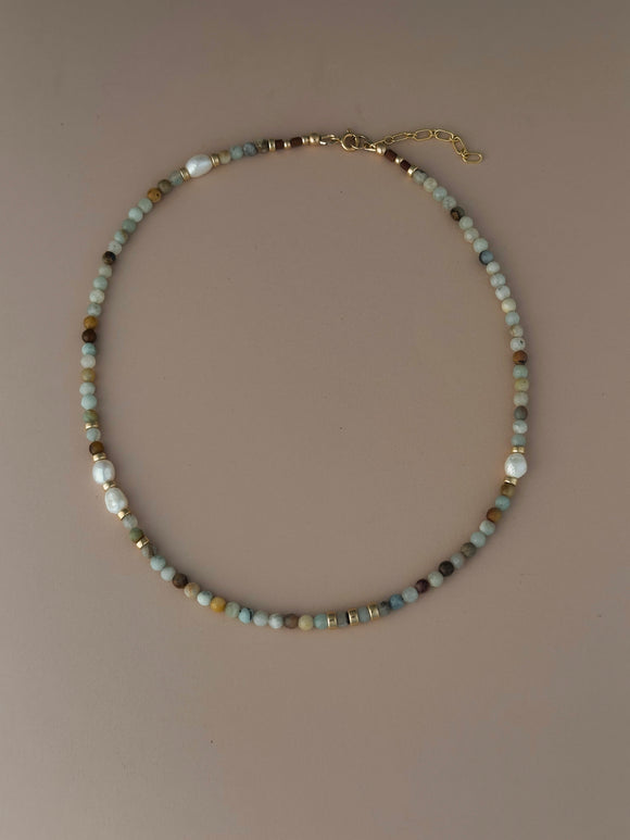 Amazonite + Pearl + Gold Fill Necklace