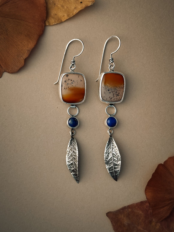 Montana Agate + Lapis + Sterling Silver Leaves